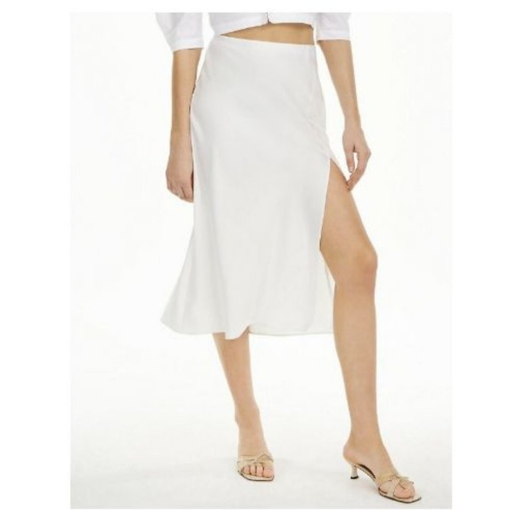 Danielle Bernstein Skirt Women Cloud White Size XL A-Line Satin Slip-Women Cloth